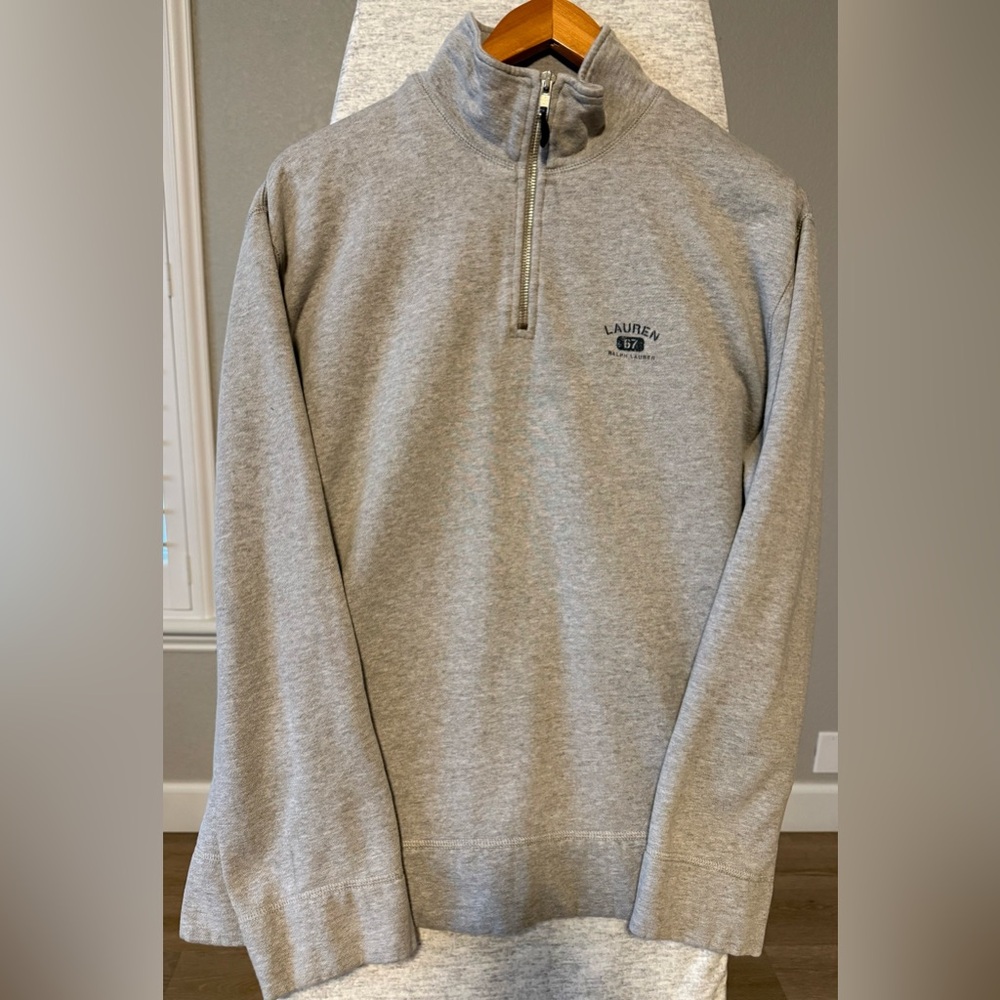 Lauren Ralph Lauren 67 Gray Quarter Zip Pullover Sweatshirt Y2K Unsized in EUC